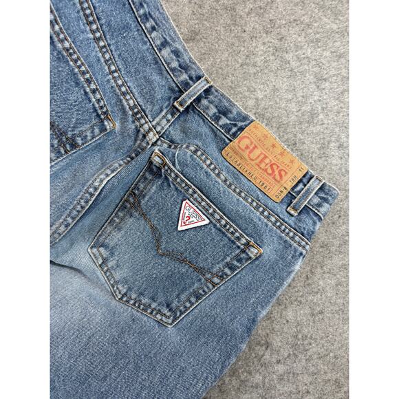 Vintage 90s Guess Denim Bootcut Jeans Mens 29x27 Blue Faded Distressed Hem - Picture 2 of 10